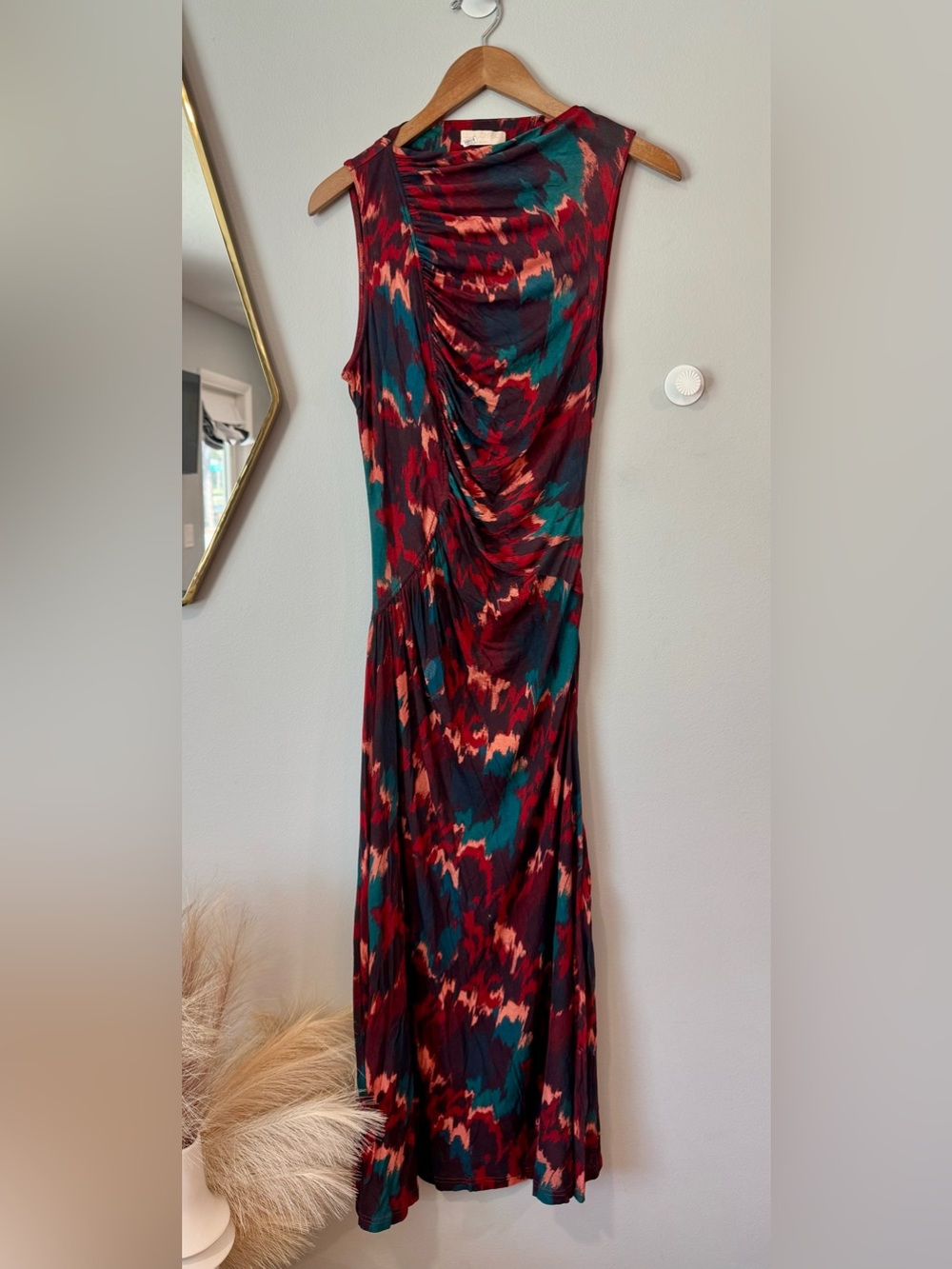 Ulla Johnson Red & Teal Abstract Sleeveless Maxi Dress
